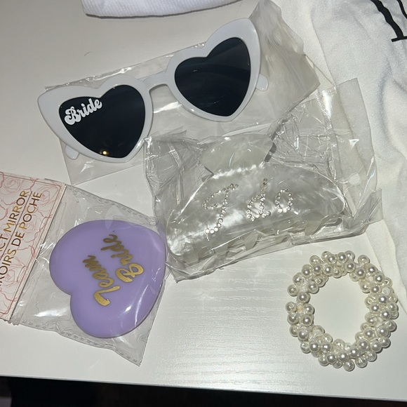 BRIDE BUNDLE Rhinestone Tank, Graphic Tee, Sunglasses, Mirror, Hair Tie & Clip - Picture 4 of 7
